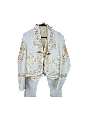 Authentic Traje De Charro Mariachi 3 Pce Suit White Gold Mens Size M